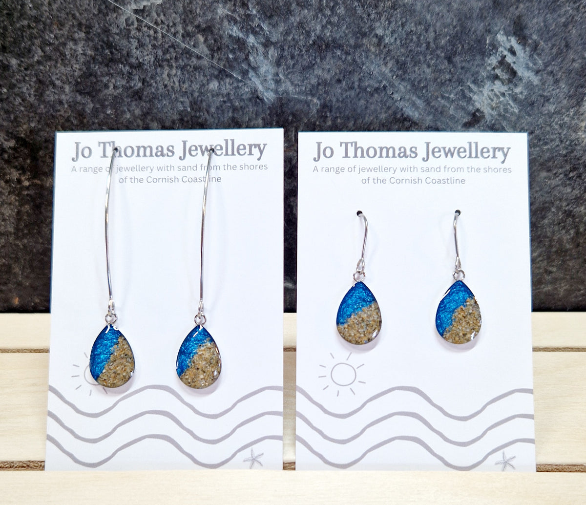 Shoreline Teardrop earrings Sea Blue Pearl 8 10 Jo Thomas